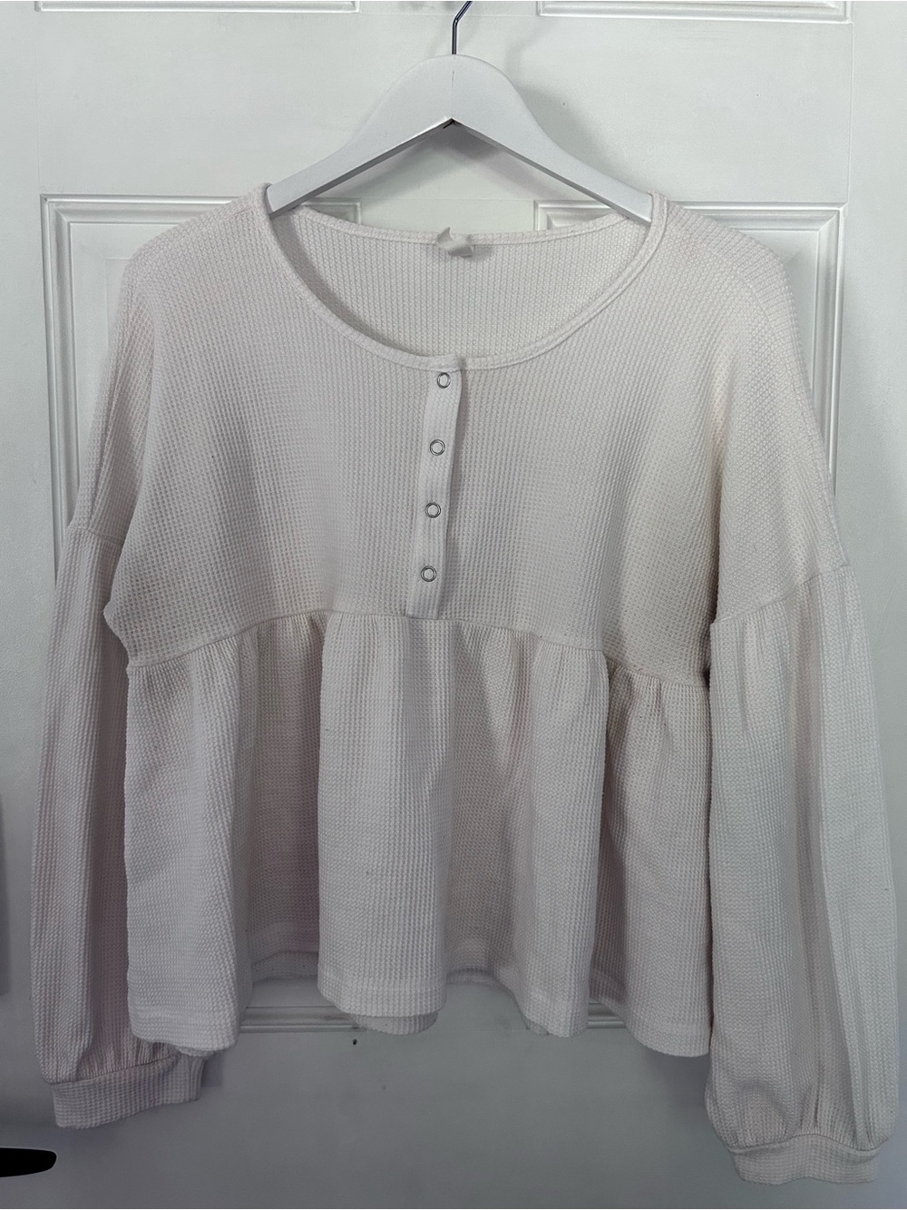 Wishlist Cream Waffle Knit Peplum Henley Long Sleeve Top